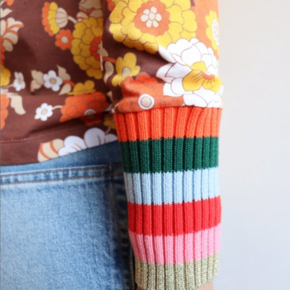 Manoush NWT vintage print cotton tee. retro 70s floral, rainbow stripes. L - Picture 3 of 14